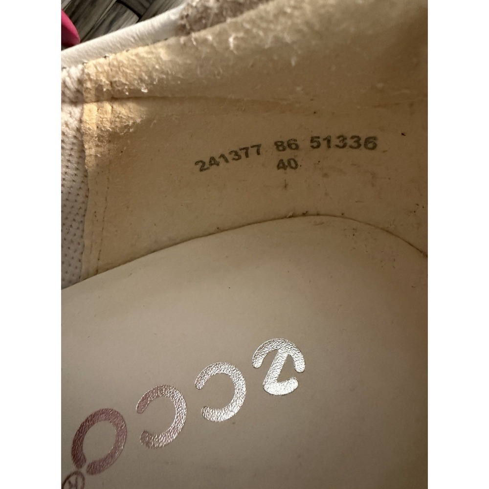 Ecco Walking Shoes White Leather Sneakers ~EU 40 US 9~Criss Cross Hook & Loop - Picture 4 of 8
